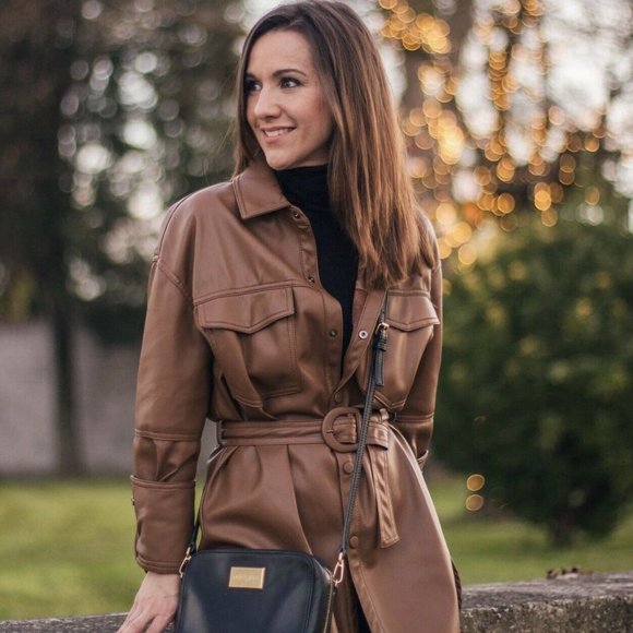 Zara Faux Leather Belted Overshirt Dress - Picture 13 of 16